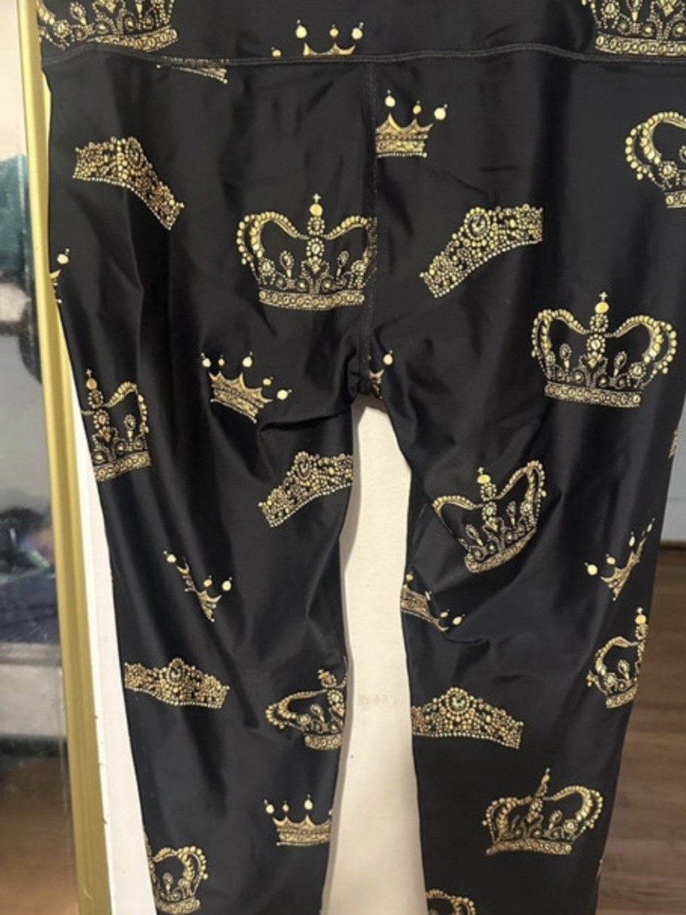 Victoria's Secret Black Leggings with Gold Crown Print